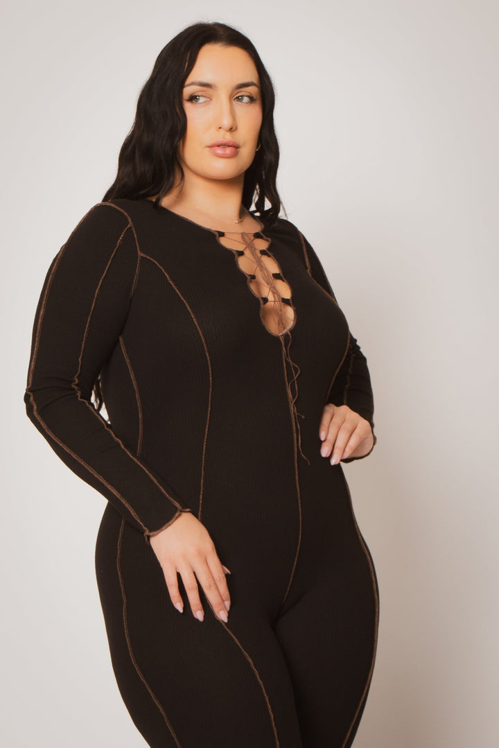Gibiu Jumpsuits and Rompers Plus Size Kendra Rib Jumpsuit- Black