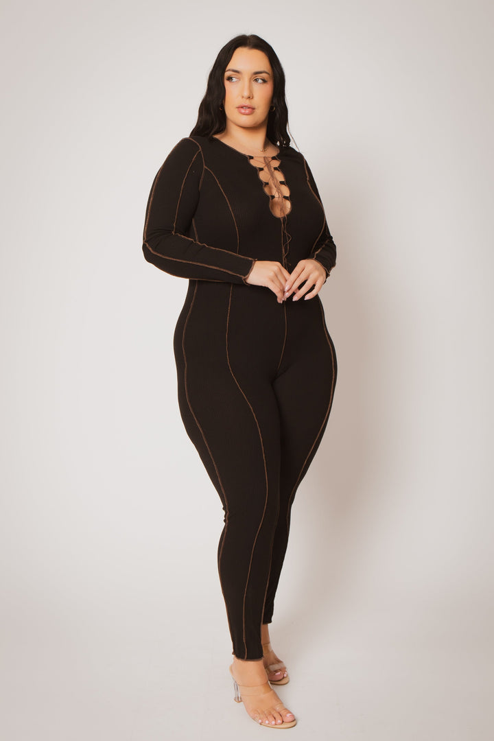Gibiu Jumpsuits and Rompers Plus Size Kendra Rib Jumpsuit- Black