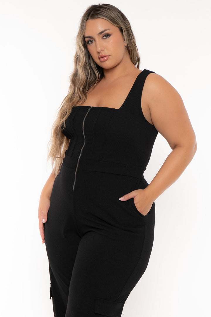 Curvy Sense Jumpsuits and Rompers Plus Size Khia Cargo  Jumpsuit - Black