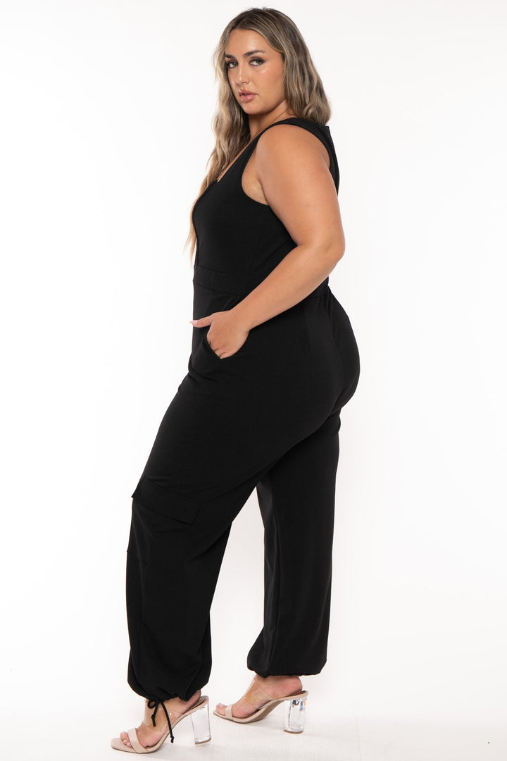 Curvy Sense Jumpsuits and Rompers Plus Size Khia Cargo  Jumpsuit - Black