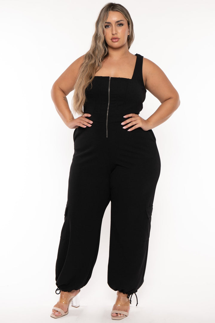 Curvy Sense Jumpsuits and Rompers Plus Size Khia Cargo  Jumpsuit - Black