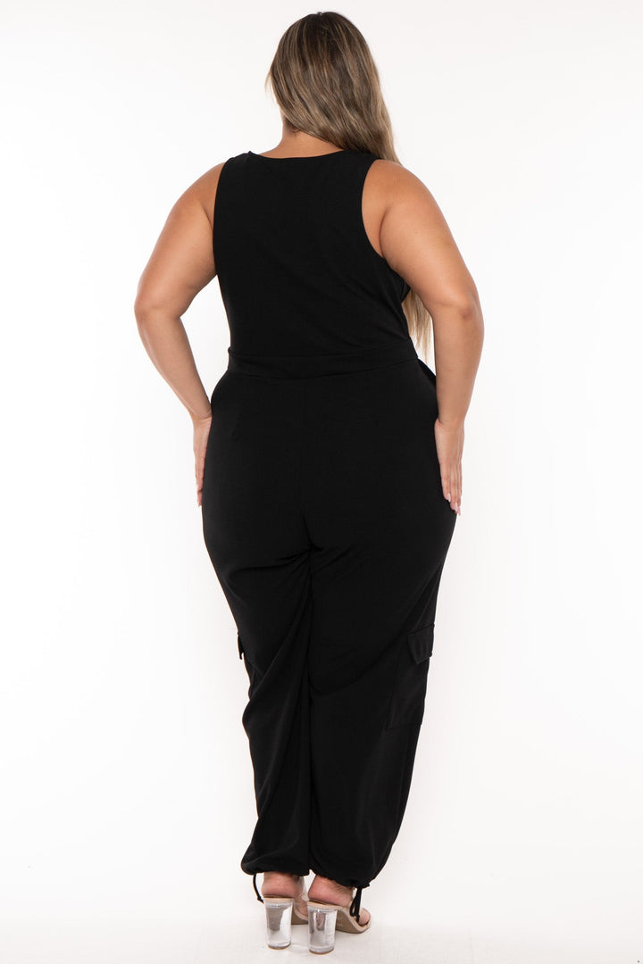 Curvy Sense Jumpsuits and Rompers Plus Size Khia Cargo  Jumpsuit - Black