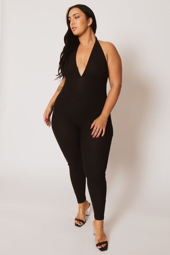 Capella Jumpsuits and Rompers Plus Size Kiana Rib  Jumpsuit - Black