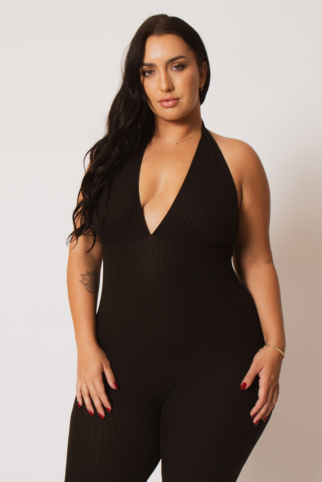 Capella Jumpsuits and Rompers Plus Size Kiana Rib  Jumpsuit - Black