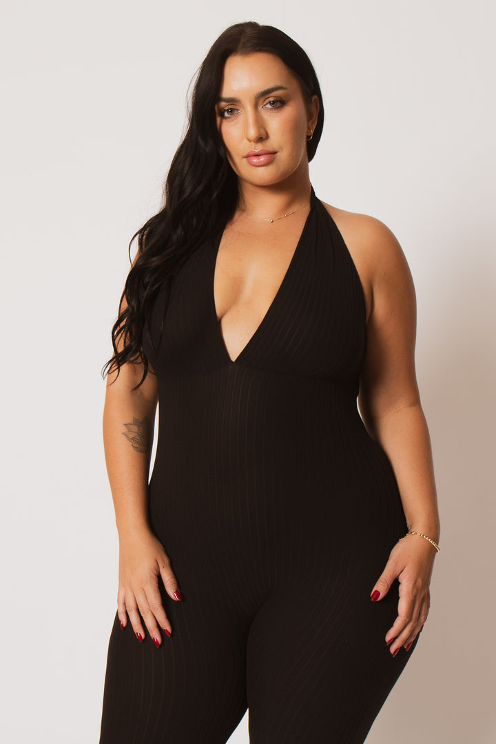 Capella Jumpsuits and Rompers Plus Size Kiana Rib  Jumpsuit - Black