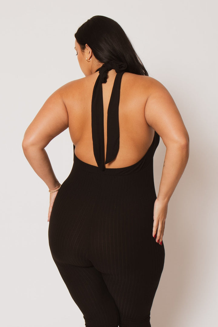 Capella Jumpsuits and Rompers Plus Size Kiana Rib  Jumpsuit - Black