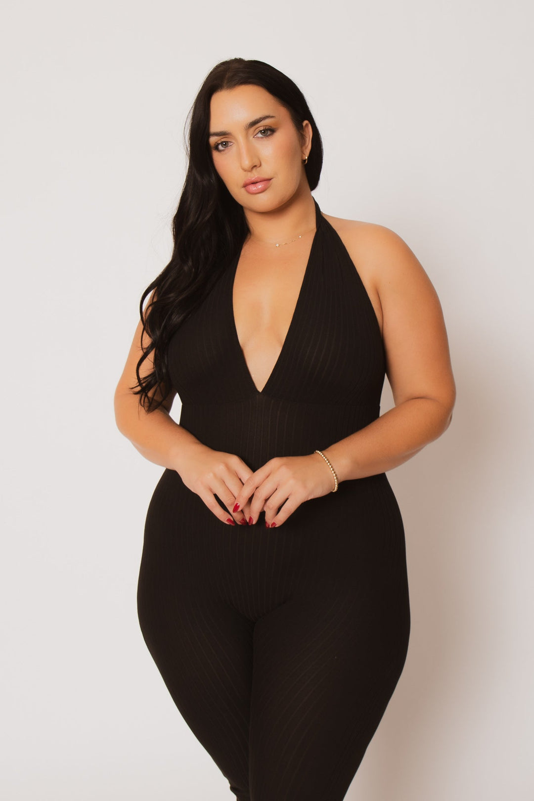 Capella Jumpsuits and Rompers Plus Size Kiana Rib  Jumpsuit - Black