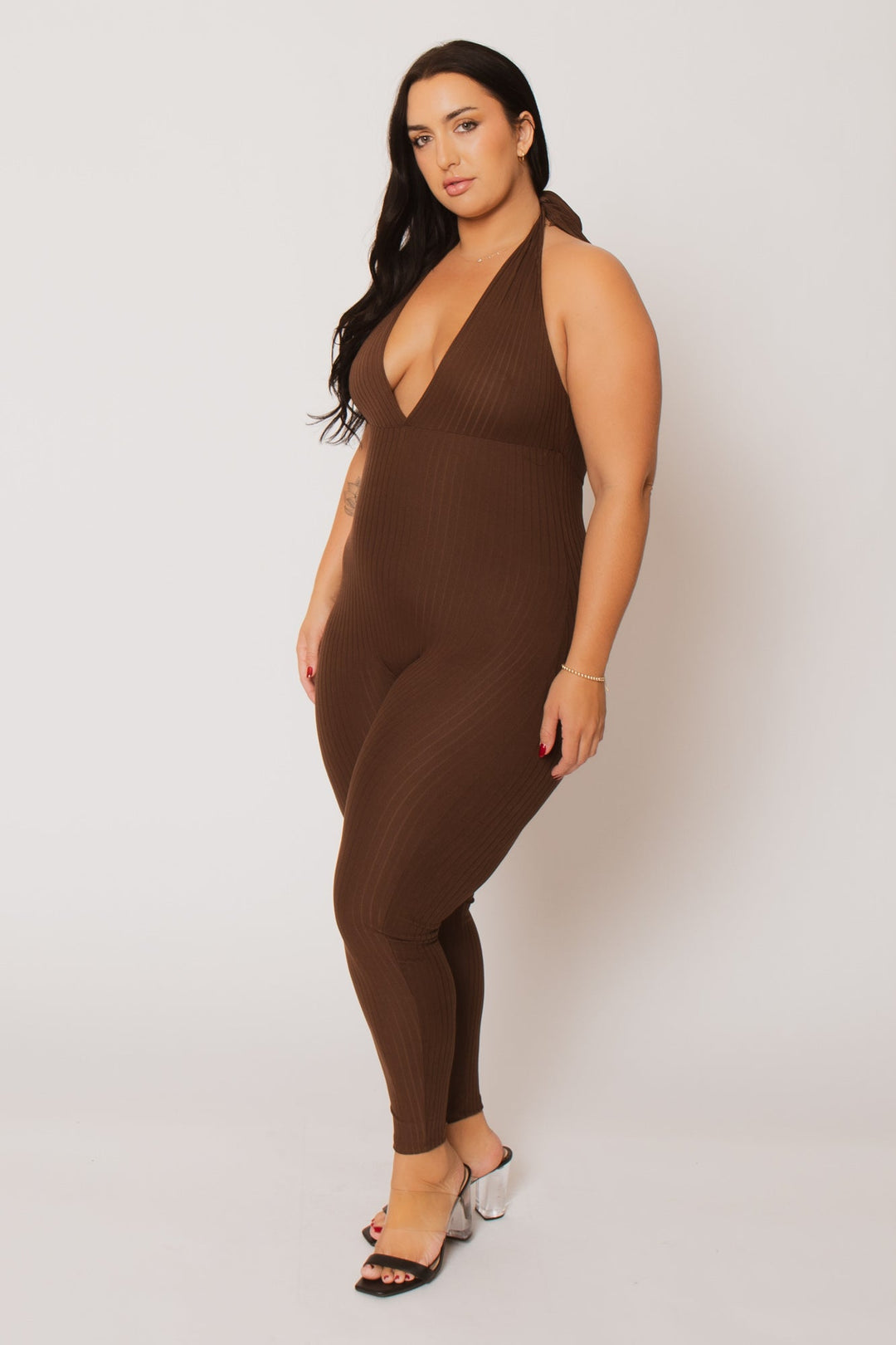 Capella Jumpsuits and Rompers Plus Size Kiana Rib  Jumpsuit - Brown