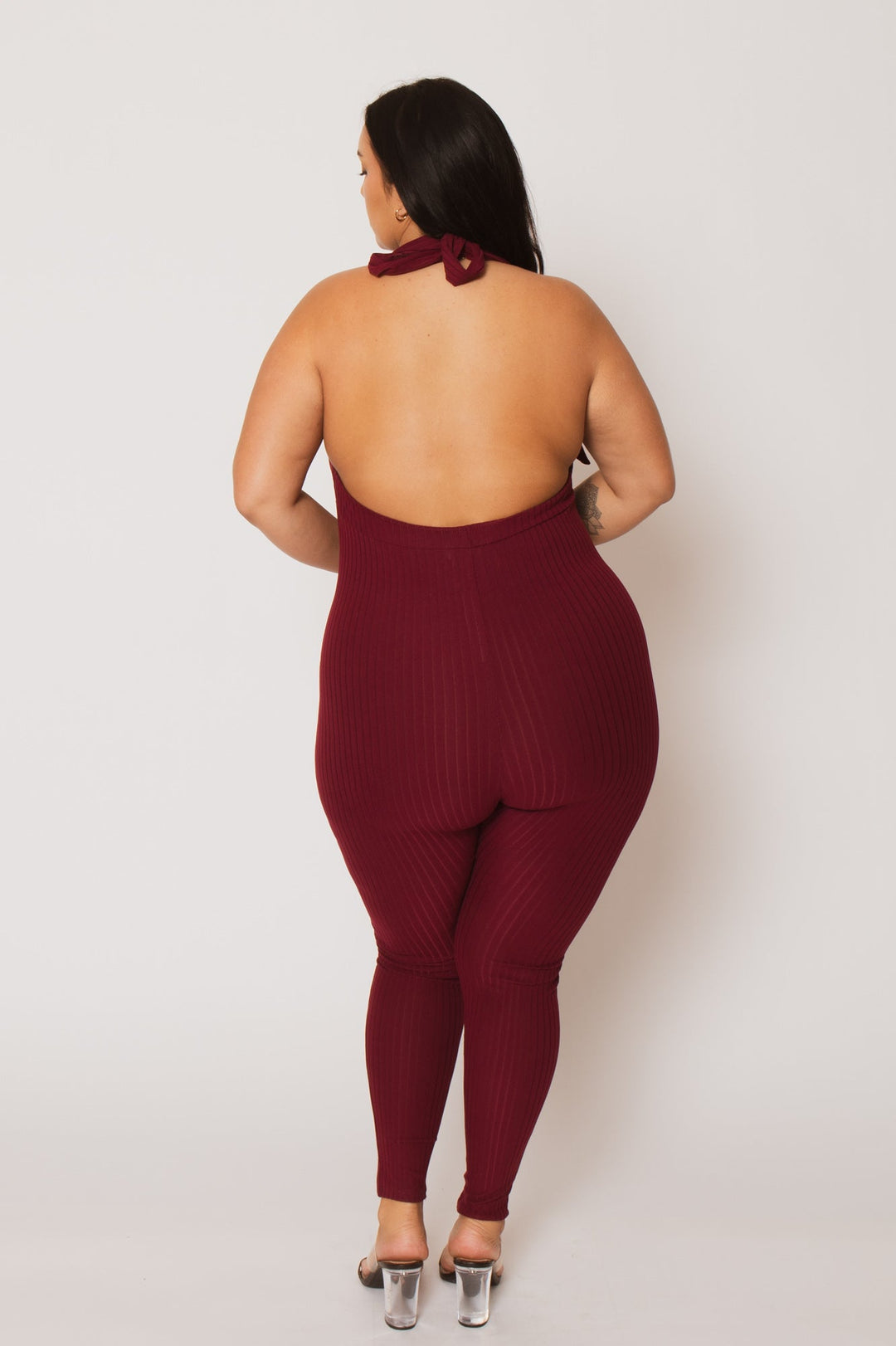 Capella Jumpsuits and Rompers Plus Size Kiana Rib  Jumpsuit - Burgundy