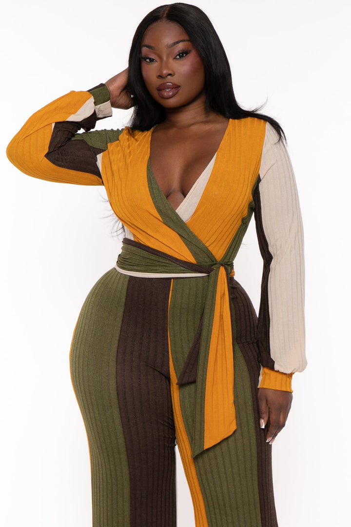 Gibiu Jumpsuits and Rompers Plus Size Kindra Colorblock Jumpsuit - Olive