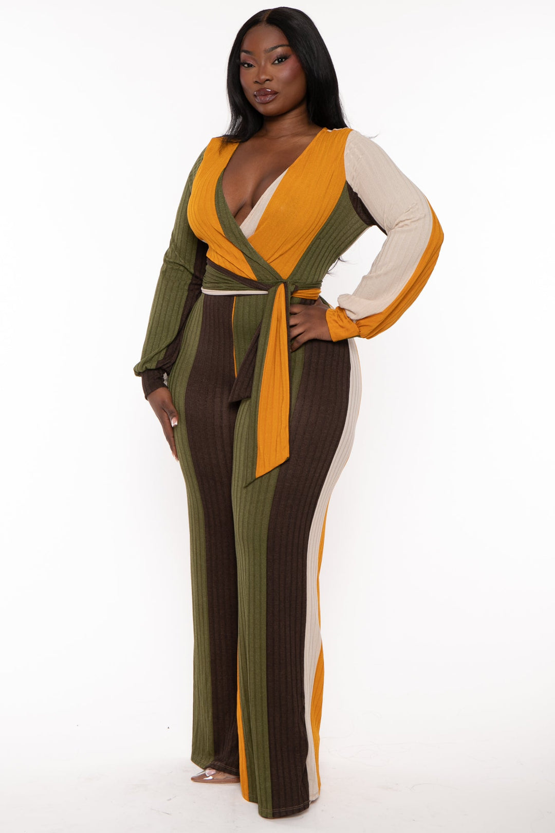 Gibiu Jumpsuits and Rompers Plus Size Kindra Colorblock Jumpsuit - Olive