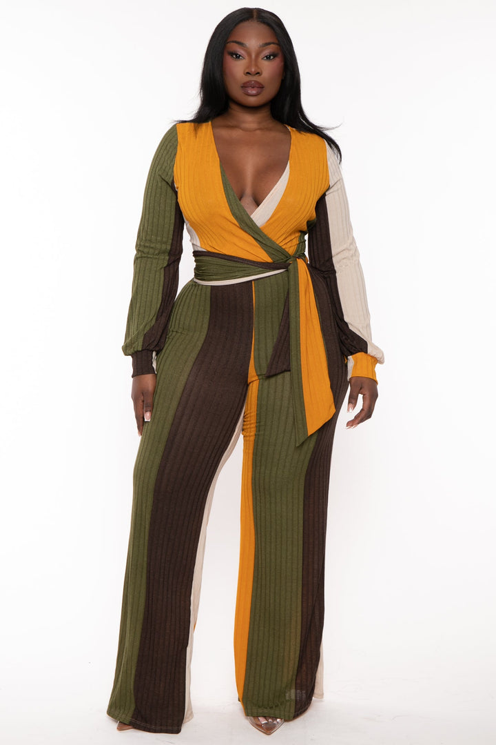 Gibiu Jumpsuits and Rompers 1X / Olive Plus Size Kindra Colorblock Jumpsuit - Olive
