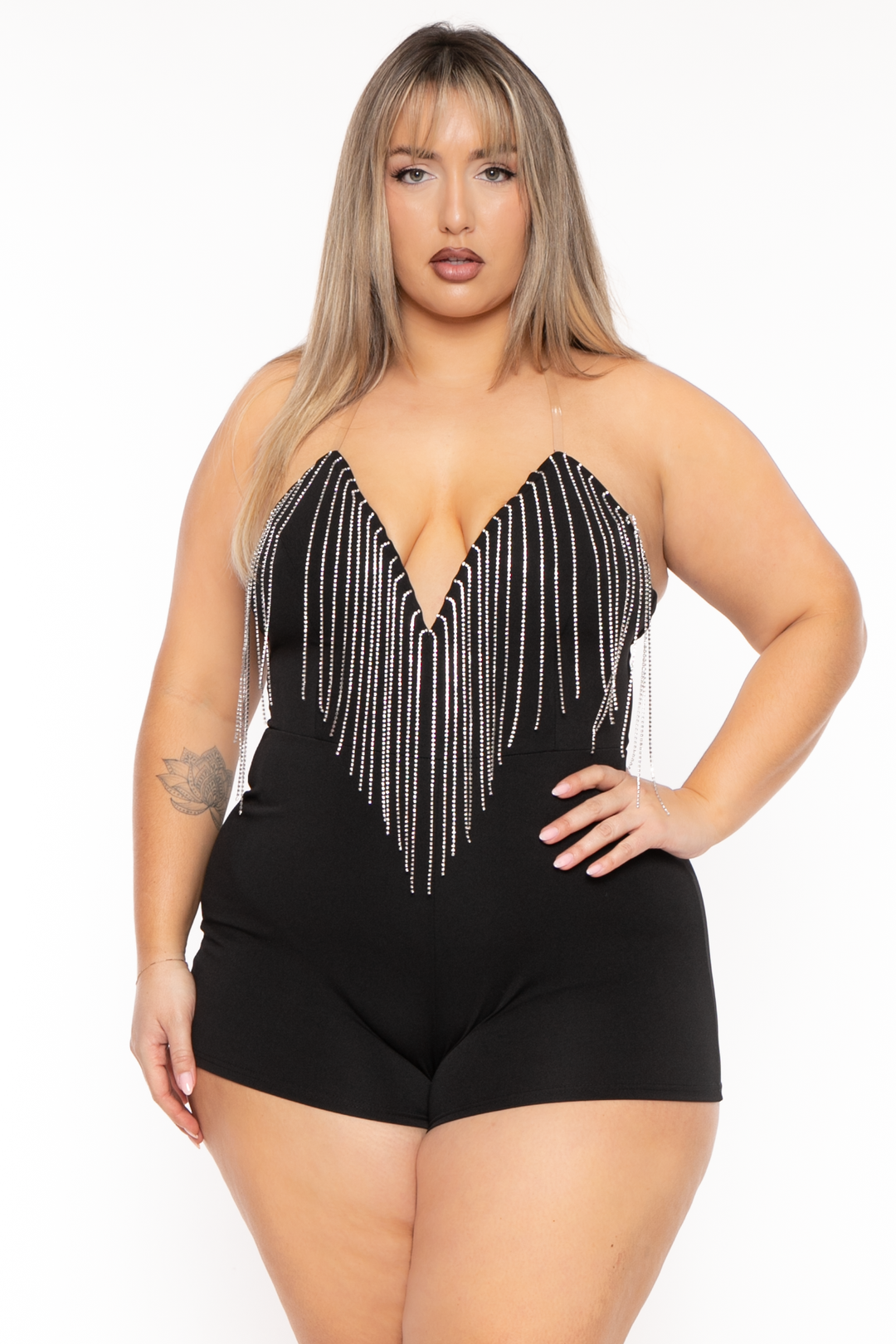Plus Size Ribbed Back Cutout Bodycon Romper-66X