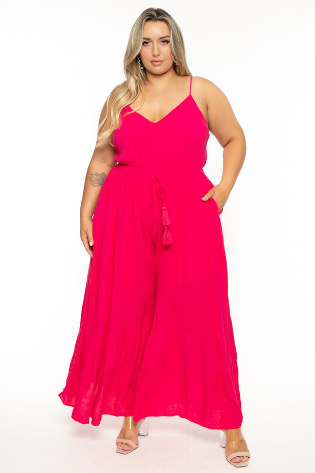 Davi & Dani Jumpsuits and Rompers 1X / Hot Pink Plus Size Kyra Flare Leg Jumpsuit- Hot Pink
