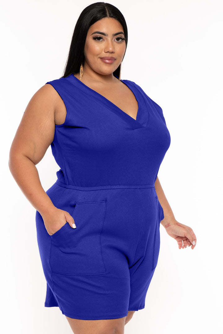 Zenana Jumpsuits and Rompers Plus Size Lennie Basic  Romper- Royal