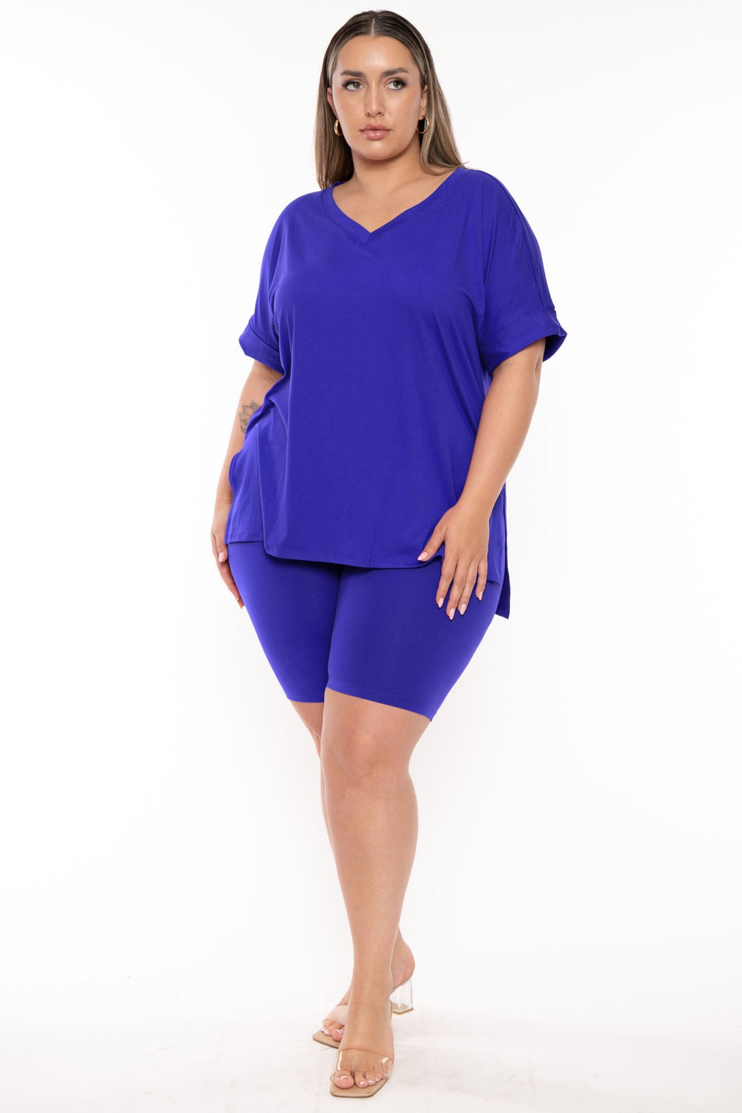 Zenana Jumpsuits and Rompers 1X / Blue Plus Size Lexia top and Short Set-Blue