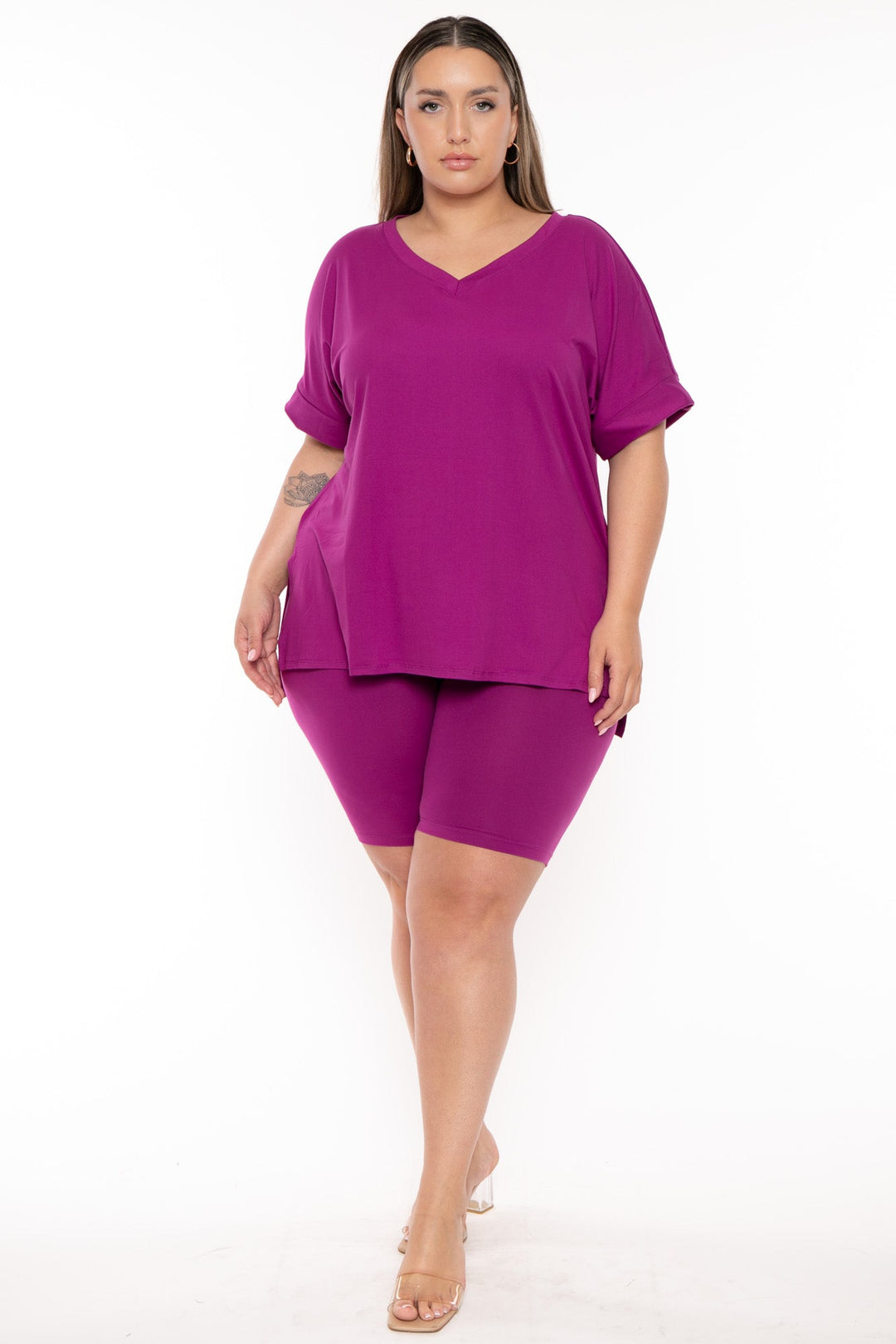 Zenana Jumpsuits and Rompers Plus Size Lexia top and Short Set-Magenta
