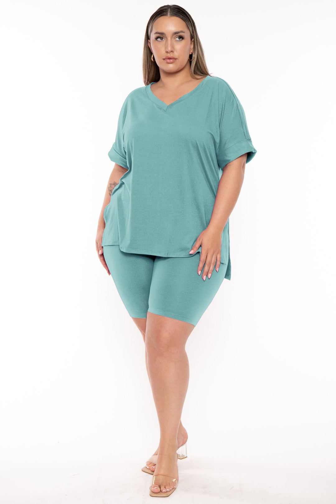 Zenana Jumpsuits and Rompers 1X / Teal Plus Size Lexia top and Short Set- Teal