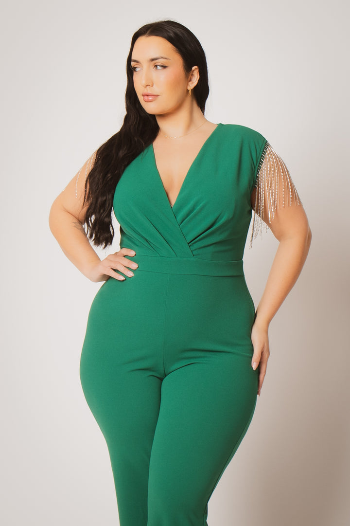 SYMPHONY Jumpsuits and Rompers Plus Size Lilith Rhinestone Fringe Jumpsuit - Green
