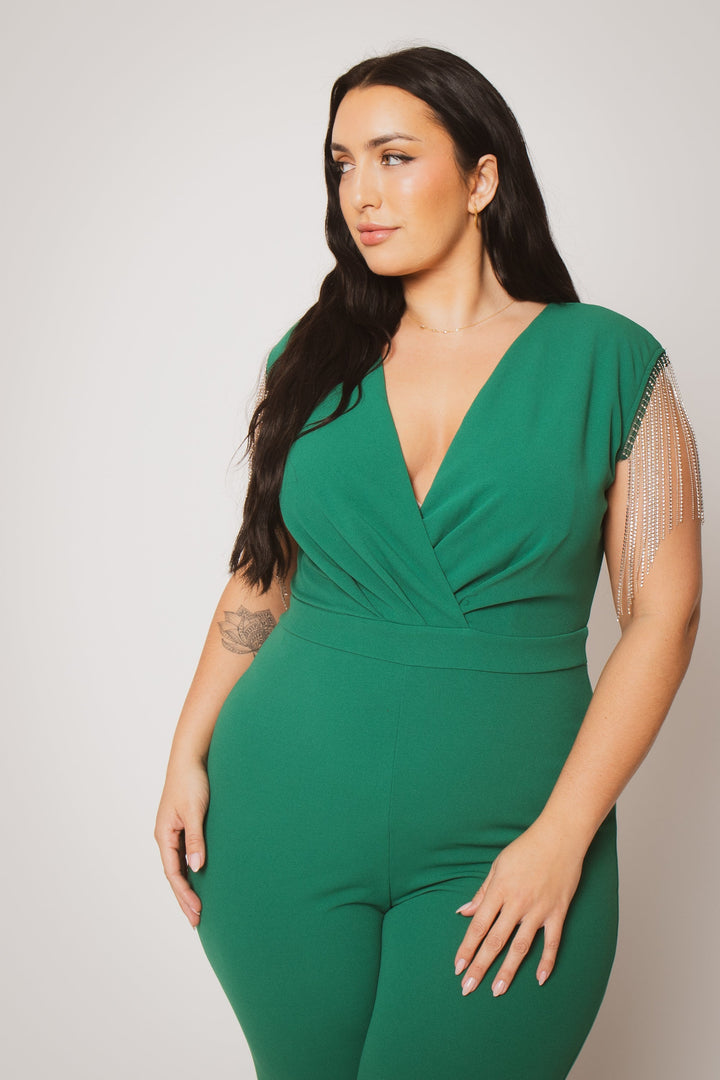 SYMPHONY Jumpsuits and Rompers Plus Size Lilith Rhinestone Fringe Jumpsuit - Green