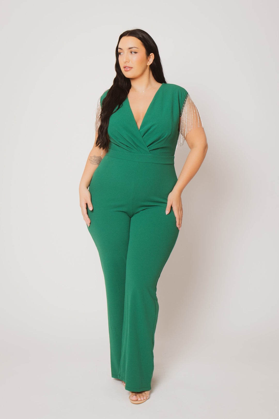 SYMPHONY Jumpsuits and Rompers Plus Size Lilith Rhinestone Fringe Jumpsuit - Green