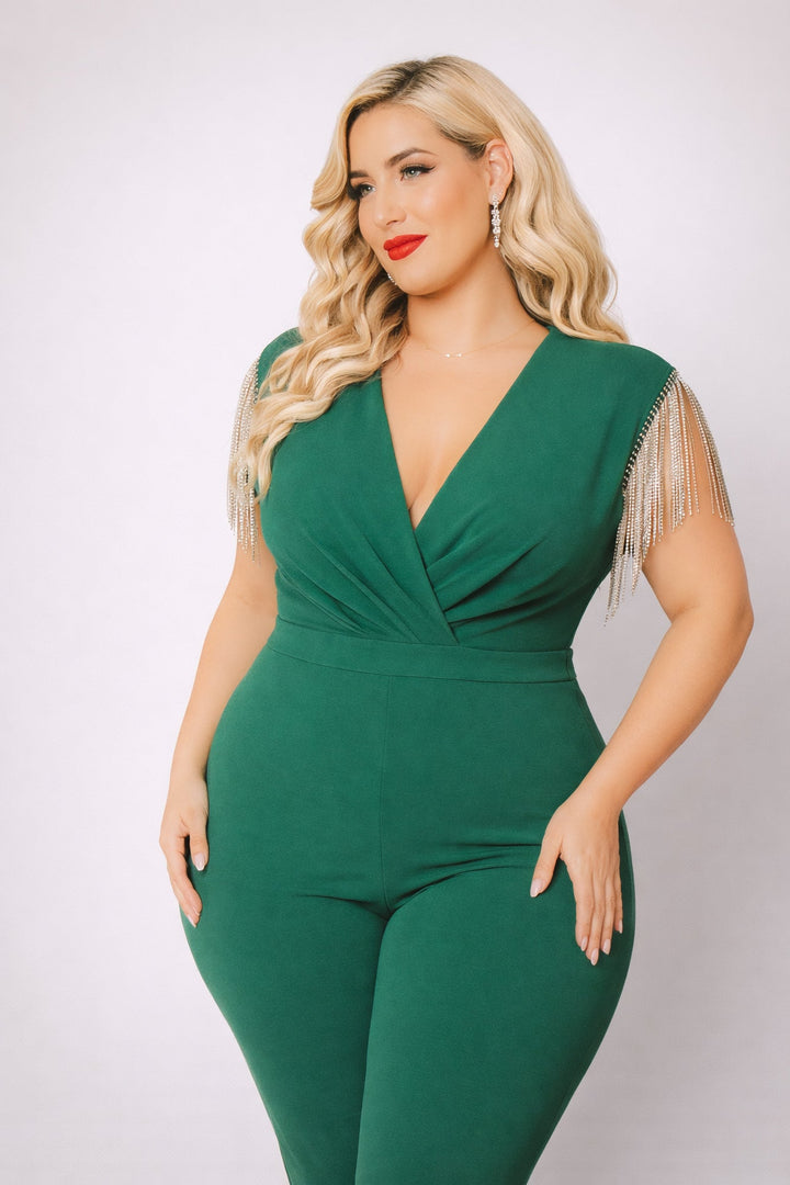 SYMPHONY Jumpsuits and Rompers Plus Size Lilith Rhinestone Fringe Jumpsuit - Green