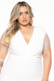 SYMPHONY Jumpsuits and Rompers Plus Size Lilith Rhinestone Fringe Jumpsuit - Ivory