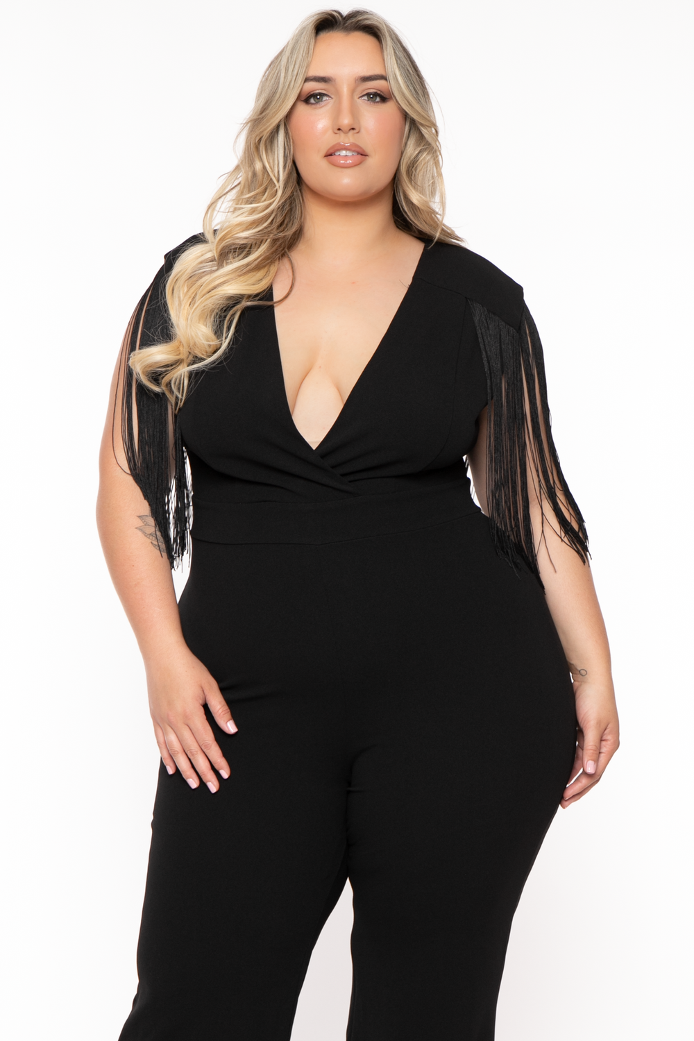 SYMPHONY Jumpsuits and Rompers Plus Size Lilybeth Fringe Jumpsuit - Black