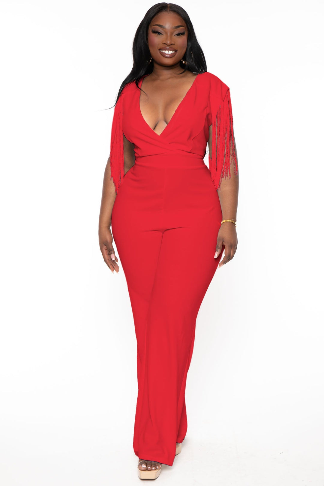 SYMPHONY Jumpsuits and Rompers 1X / Red Plus Size Lilybeth Fringe Jumpsuit -Red