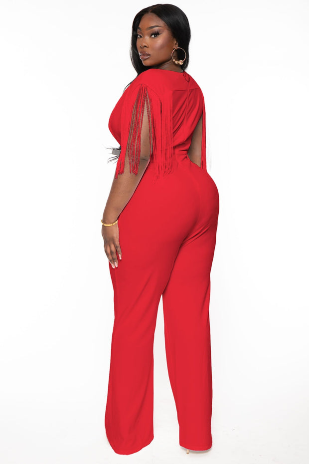 SYMPHONY Jumpsuits and Rompers Plus Size Lilybeth Fringe Jumpsuit -Red