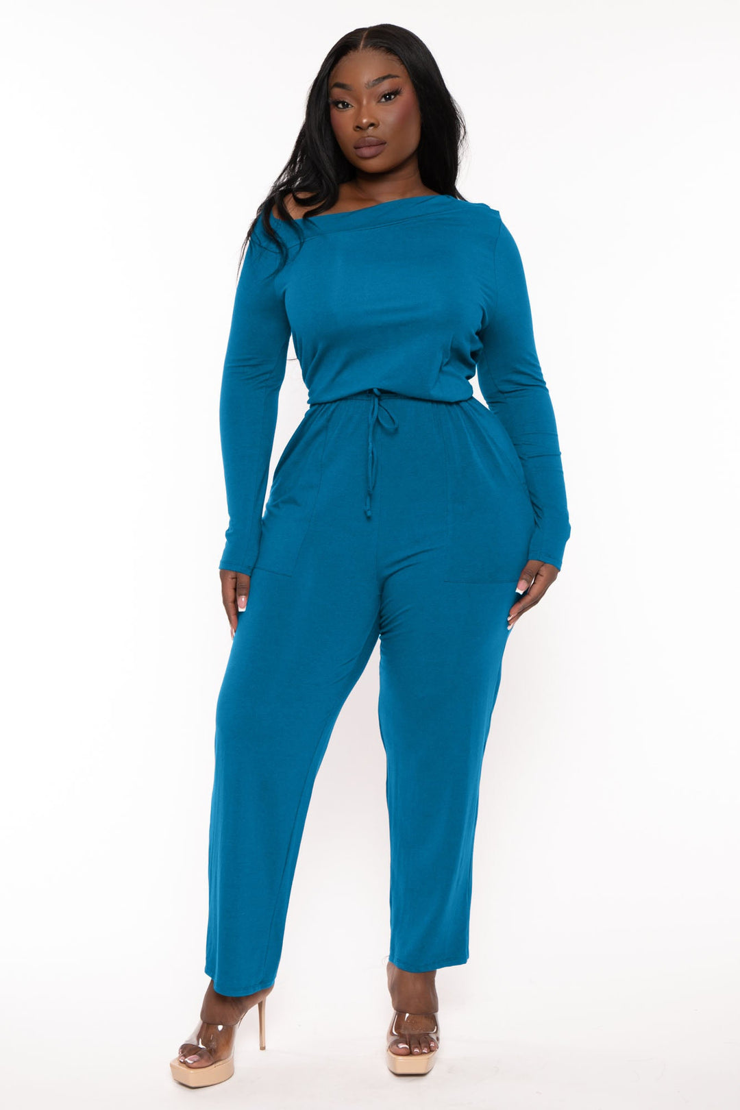 CULTURE CODE Jumpsuits and Rompers 1X / Turquoise Plus Size Lisa Asymmetric Neck Jumpsuit - Turq