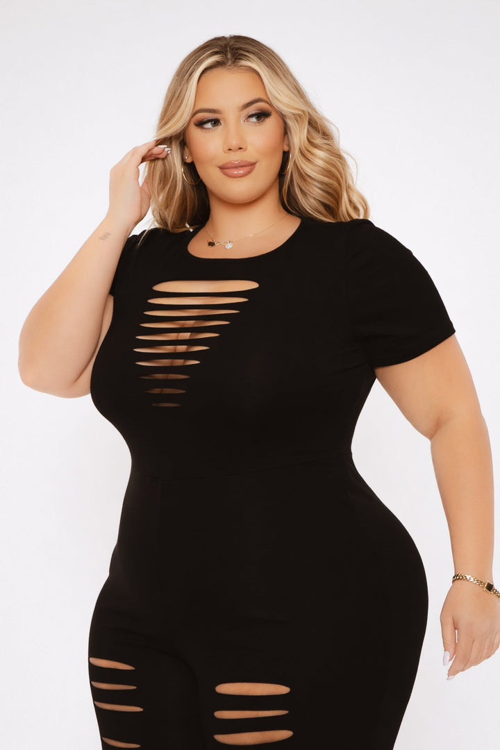 Curvy Sense Inc. Jumpsuits and Rompers Plus Size Lola Distress Jumpsuit - Black