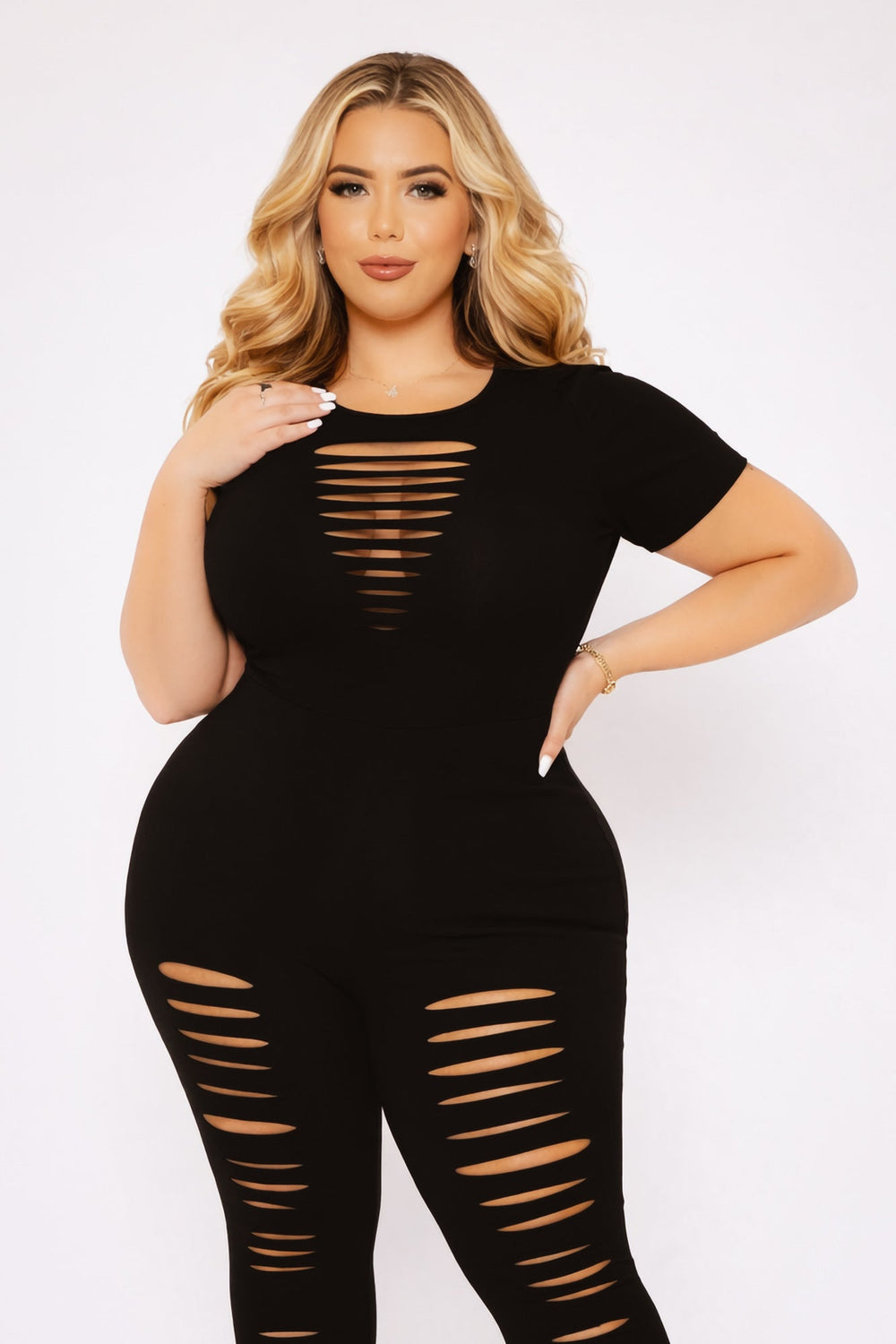 Curvy Sense Inc. Jumpsuits and Rompers Plus Size Lola Distress Jumpsuit - Black