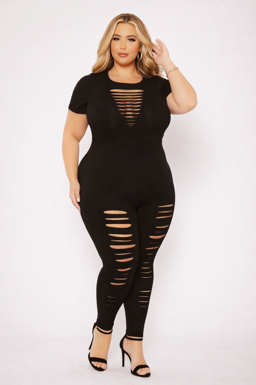 Curvy Sense Inc. Jumpsuits and Rompers Plus Size Lola Distress Jumpsuit - Black