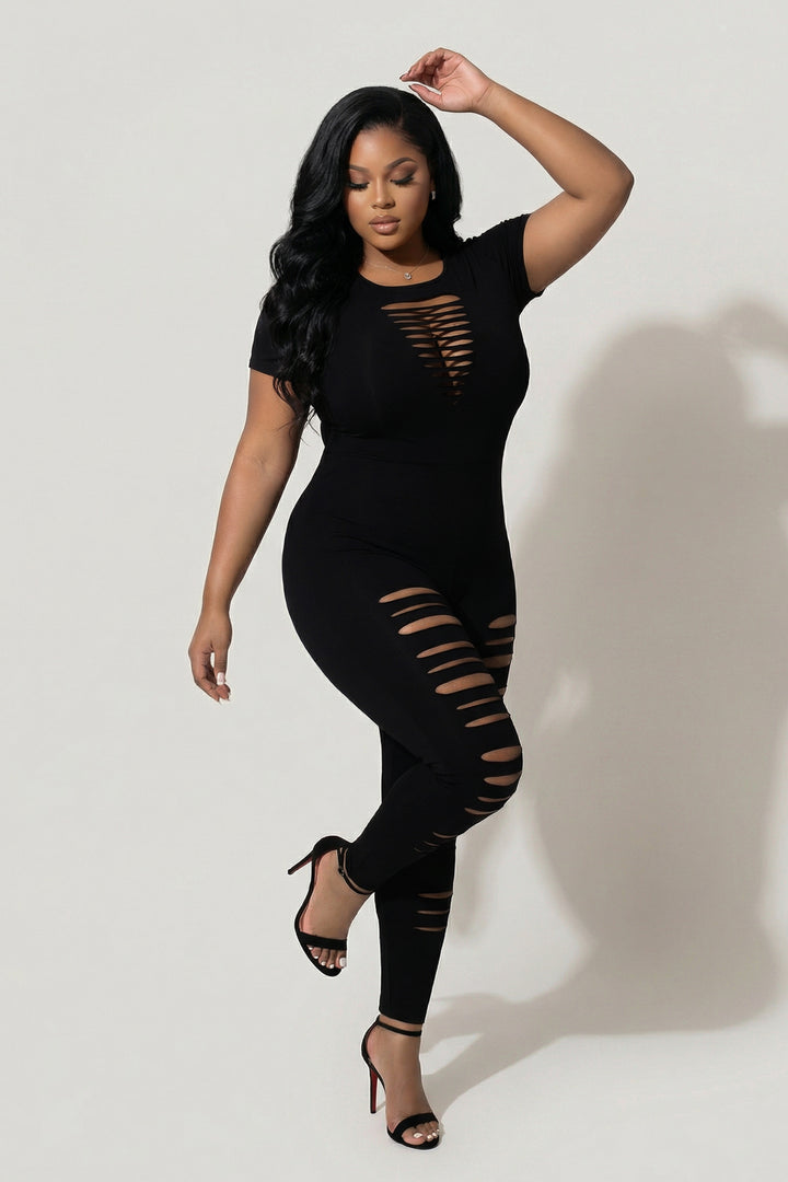 Curvy Sense Inc. Jumpsuits and Rompers Plus Size Lola Distress Jumpsuit - Black