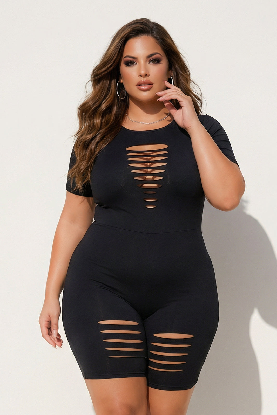 Curvy Sense Inc. Jumpsuits and Rompers Plus Size Lolita  Distress Romper -Black