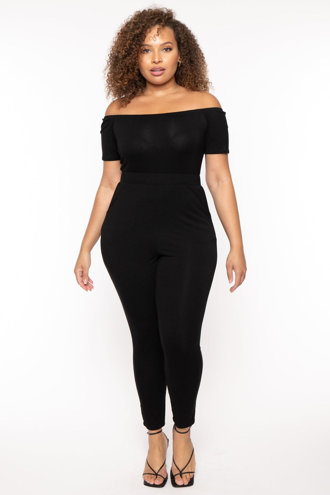 Curvy Sense Jumpsuits and Rompers 1X / Black Plus Size Luisa Off The Shoulder Jumpsuit - Black