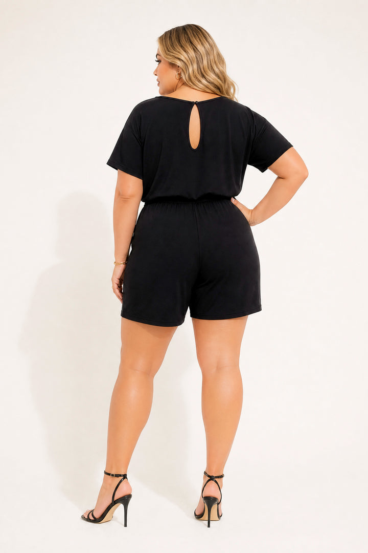 Curvy Sense Inc. Jumpsuits and Rompers Plus Size Marielle Lounge Romper - Black