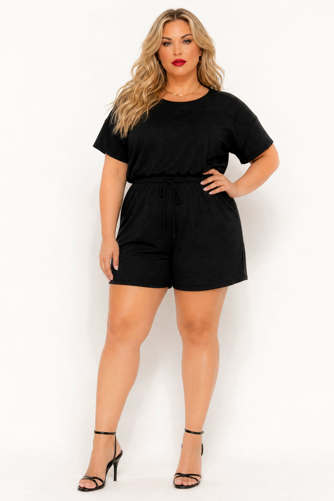 Curvy Sense Inc. Jumpsuits and Rompers Plus Size Marielle Lounge Romper - Black