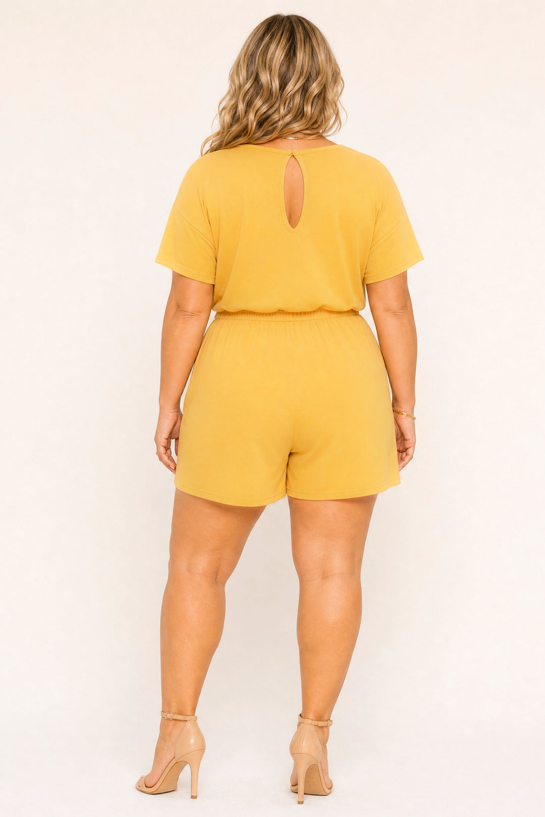 Curvy Sense Inc. Jumpsuits and Rompers Plus Size Marielle Lounge Romper - Mustard