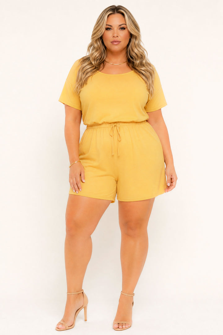 Curvy Sense Inc. Jumpsuits and Rompers Plus Size Marielle Lounge Romper - Mustard