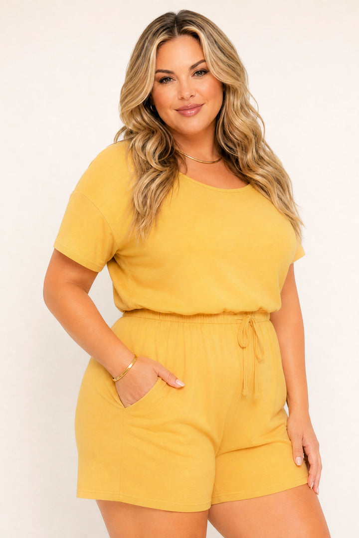 Curvy Sense Inc. Jumpsuits and Rompers Plus Size Marielle Lounge Romper - Mustard