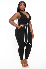 Curvy Sense Jumpsuits and Rompers Plus Size Marisa Front Tie Jumpsuit- Black