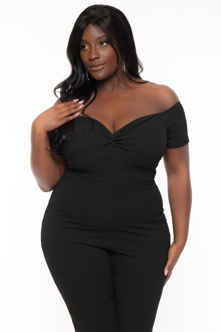 Curvy Sense Jumpsuits and Rompers Plus Size Maryliz Off The Shoulder  Jumpsuit - Black