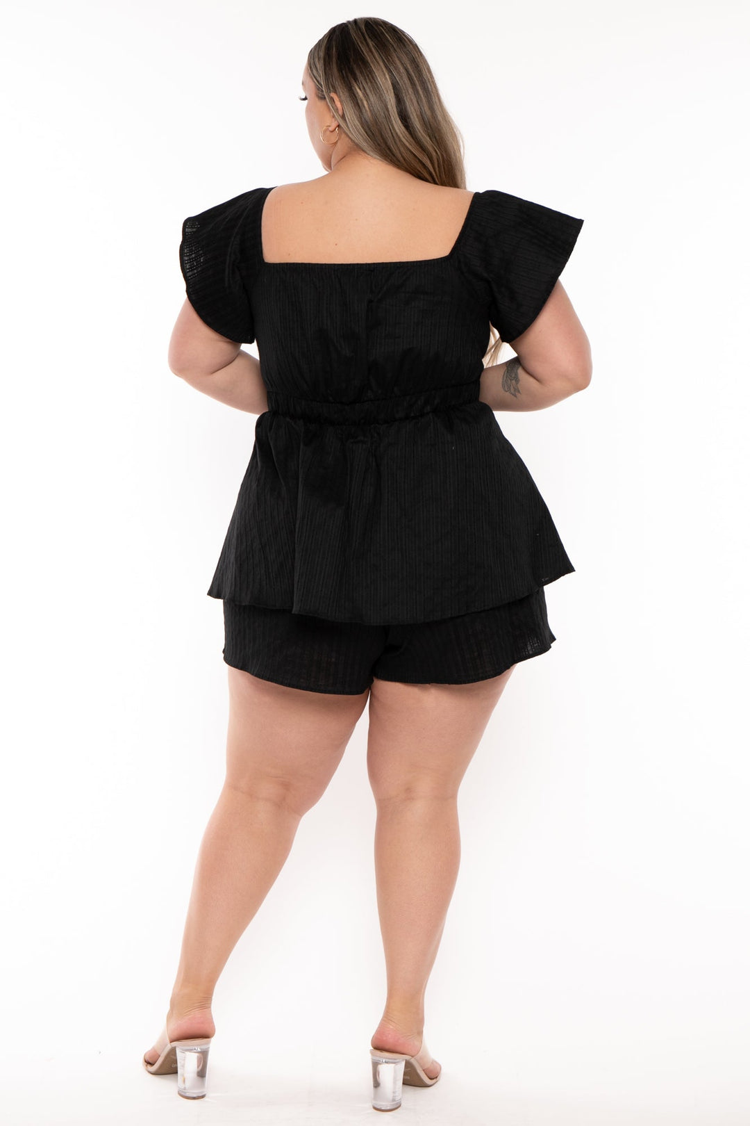 Curvy Sense Jumpsuits and Rompers Plus Size Maya Woven  Romper -Black