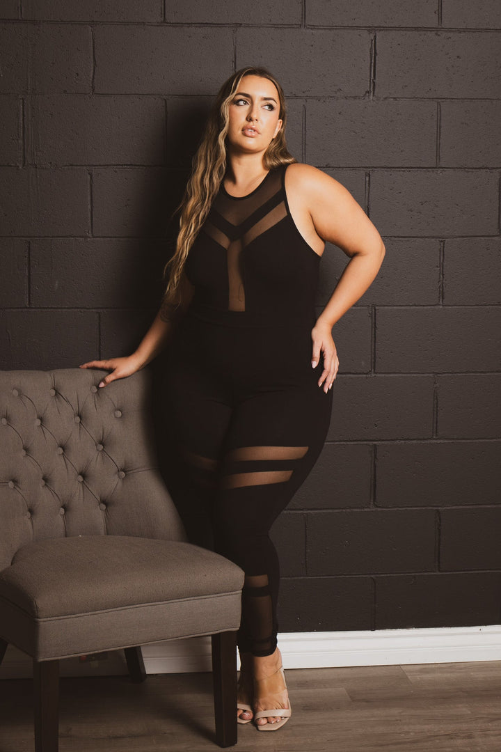 Curvy Sense Jumpsuits and Rompers Plus Size Mina Mesh Jumpsuit - Black