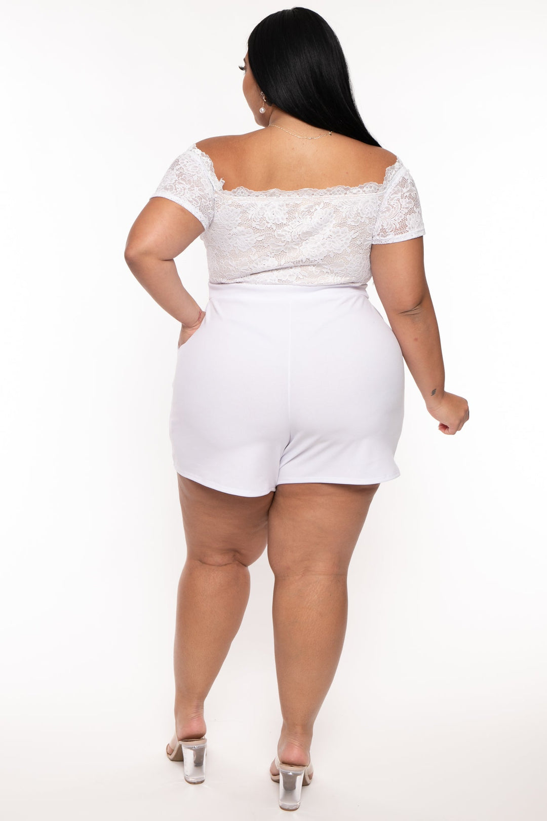 Curvy Sense Jumpsuits and Rompers Plus Size Minnie Lace Top Romper - White