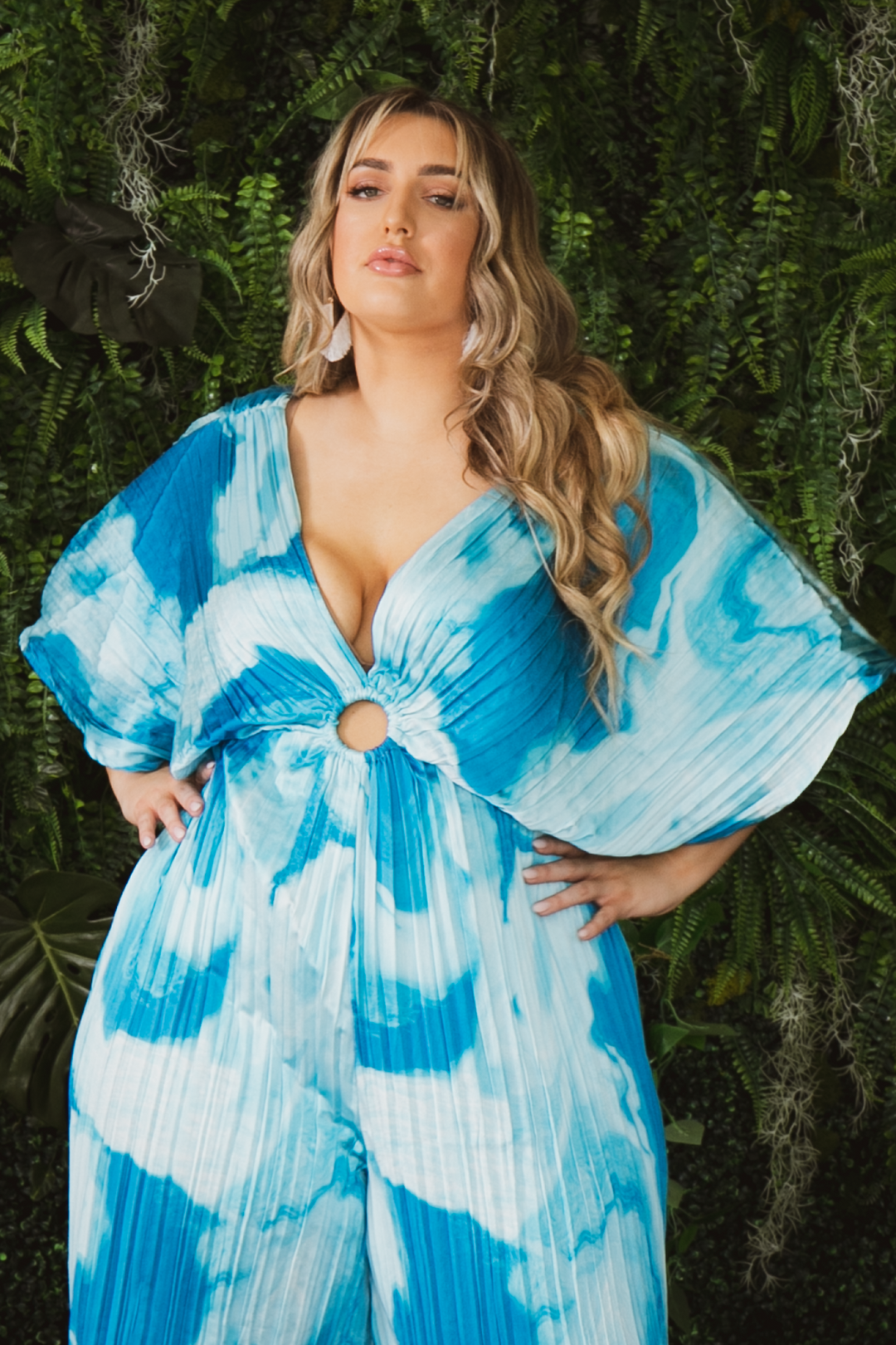 THE SANG COMPANY Jumpsuits and Rompers Plus Size Myla O-Ring Pleated Jumpsuit -Blue