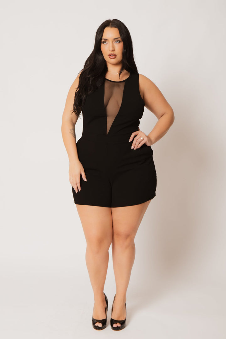 Curvy Sense Inc. Jumpsuits and Rompers Plus Size Nicki Mesh Romper - Black