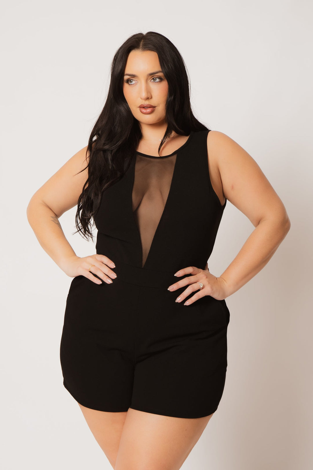 Curvy Sense Inc. Jumpsuits and Rompers Plus Size Nicki Mesh Romper - Black